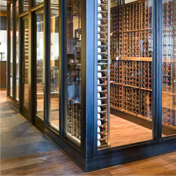 Steel and Glass Wine Cellar Close Up