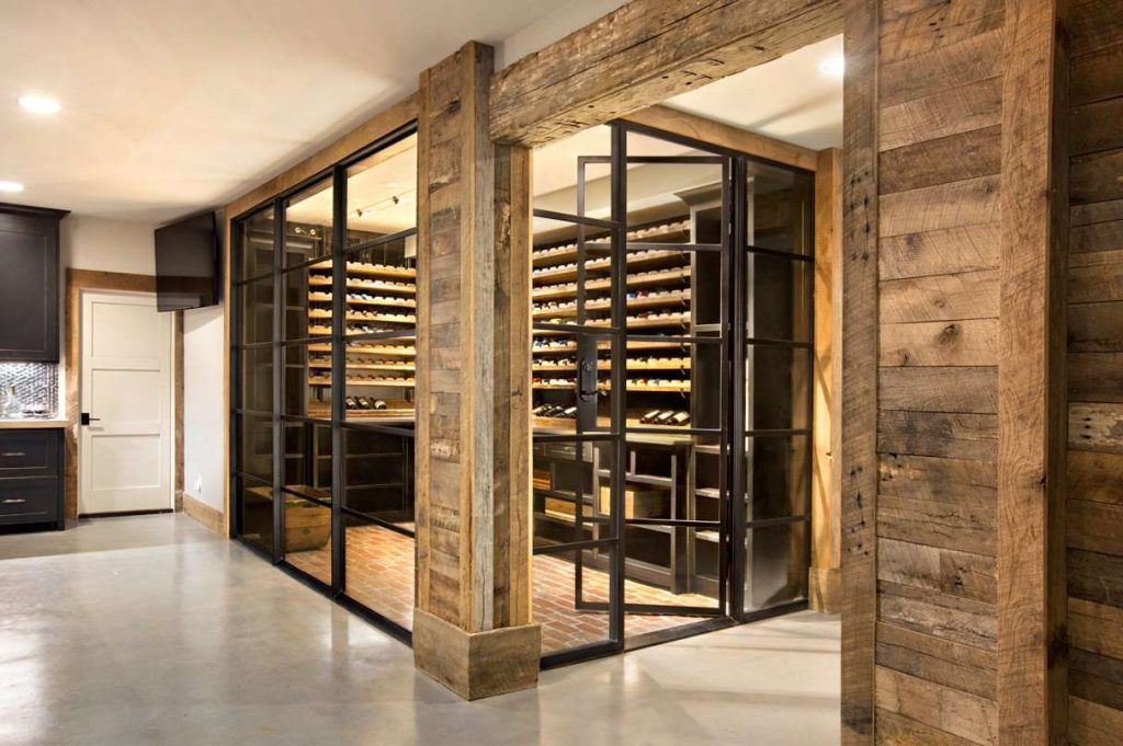 Glass wine cellar doors in a private home in Alabama