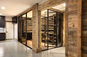 Glass wine cellar doors in a private home in Alabama