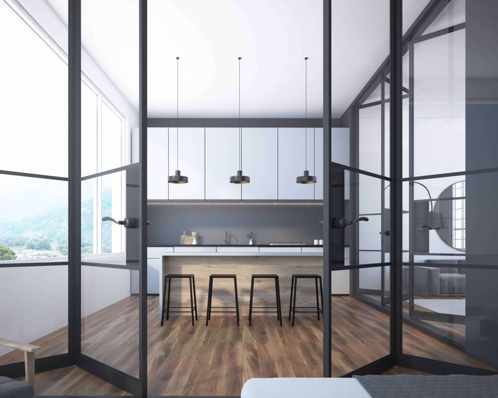 A picture of open steel doors.