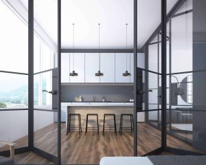A picture of open steel doors.