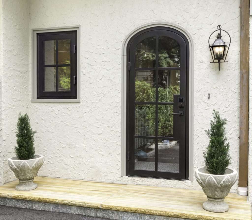 exterior of new black french steel door