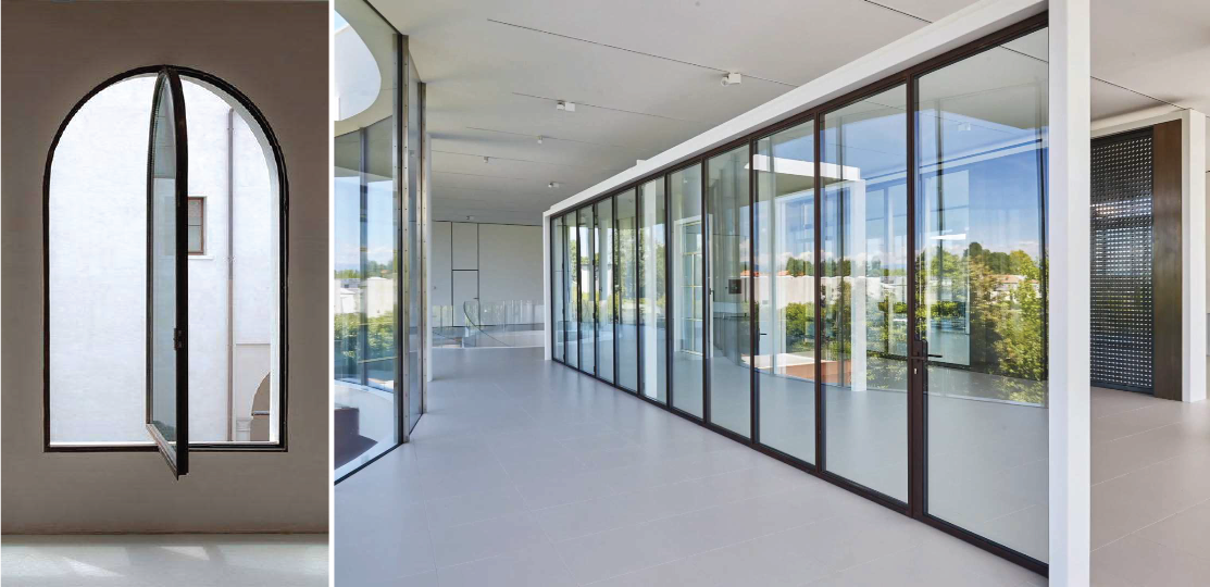 The beauty of Italian Style steel doors looks good inside and outside.