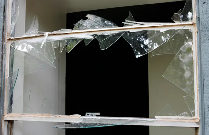 Broken window from a storm
